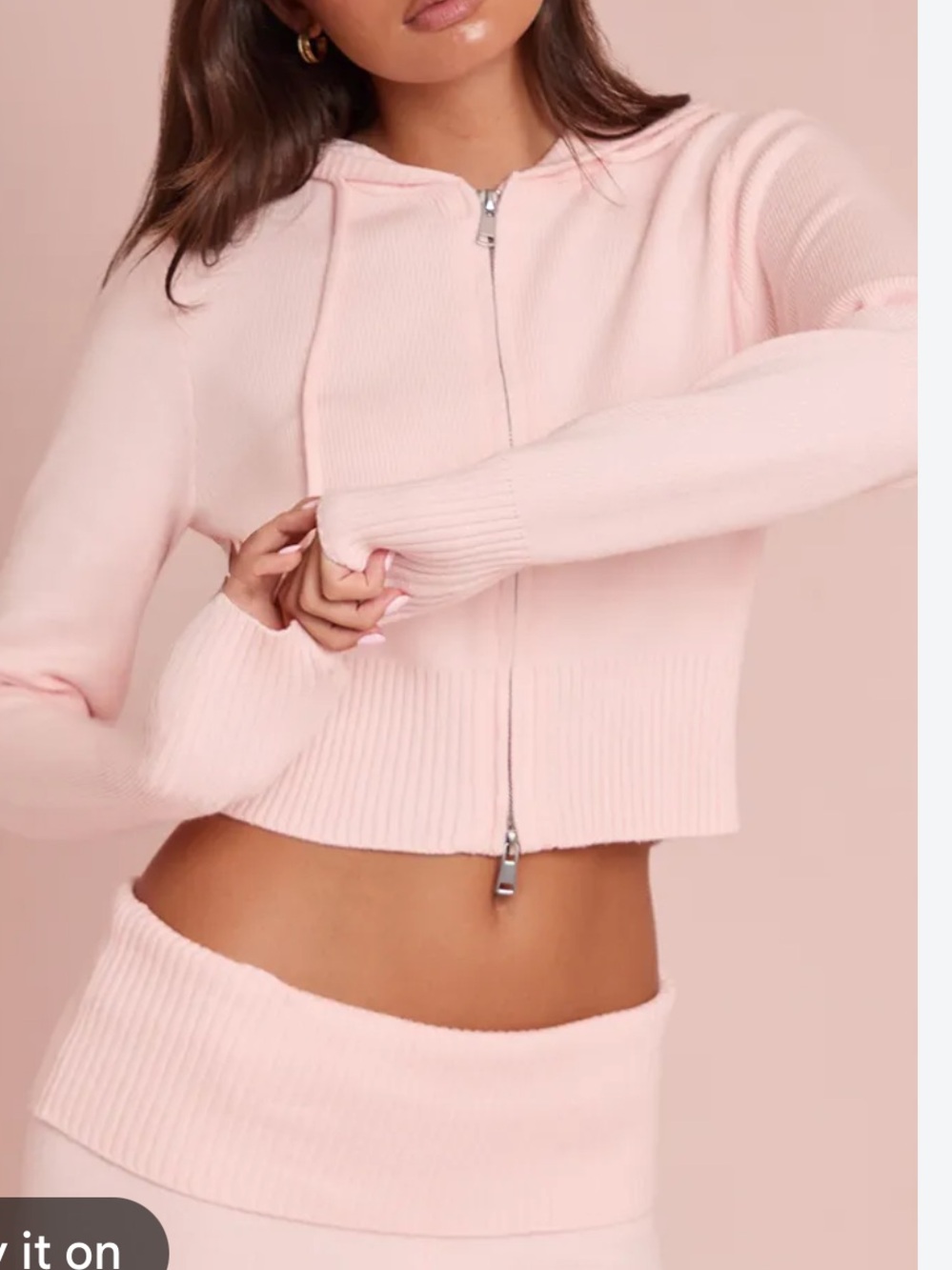 Edikted Light Pink Cropped Zip Hoodie